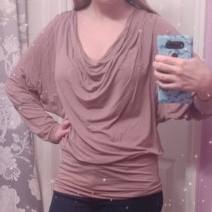 BEBE Size M Long Sleeved Brown Cowlneck Blouse